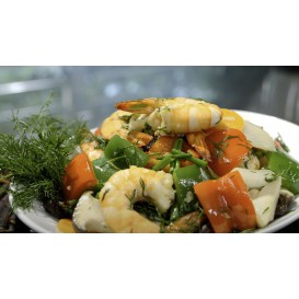 Tôm xào hành nấm hương